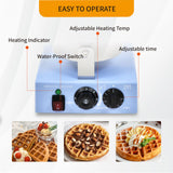 Commercial Waffle Maker, 1200W Round Waffle Iron Machine with Timer & Temp Control, Nonstick Plates, Heat-Resistant Shockproof Non-Conductive Plastic Body (110V, Sky Blue)