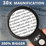 30x Hands-Free Magnifying Glass with USB Rechargeable 36 LED Lights, Storage Case | 40x Loupe Magnifier with Stand for Reading Coins Low Vision