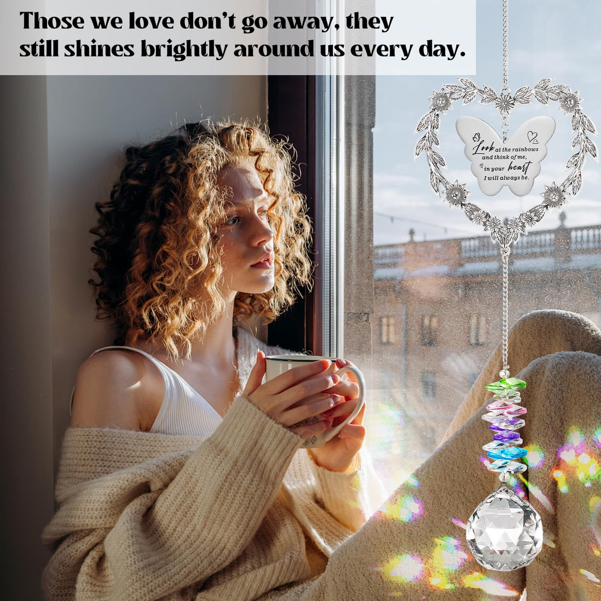 Elivida Sympathy Gift for Lose of Loved Ones, Grief Memorial Suncatcher Ornament for Loss of Mom Dad, Bereavement Crystal Rainbow Maker, Unique Heart Shaped Hanging Decorations for Daily Remembrance