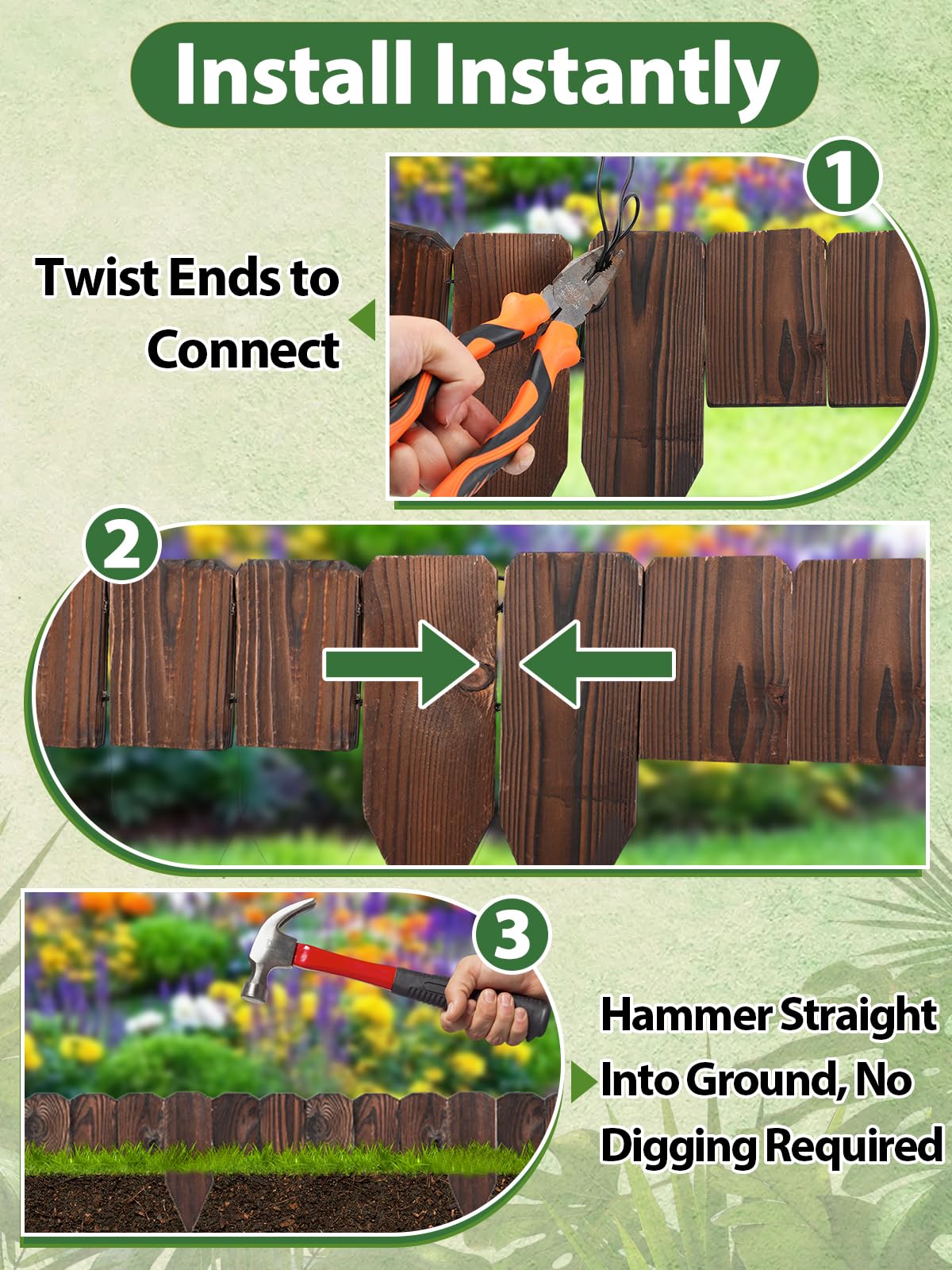 9.6ft L x 3.9in H Landscape Edging - 2 Pack Anti-Corrosive Wood Flower Bed Edging Borders, Garden Edging for Yard Path Lawn Decorative Tree Fence
