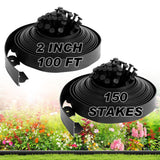 Tegarbed No Dig Landscape Edging 2 Inch x 100 FT, Heavy Duty Flexible Plastic Garden Border with 150 Spiral Spikes, Lawn Edging for Flower Beds, Walkways, Tree Rings, Mulch Beds and Landscaping, Black