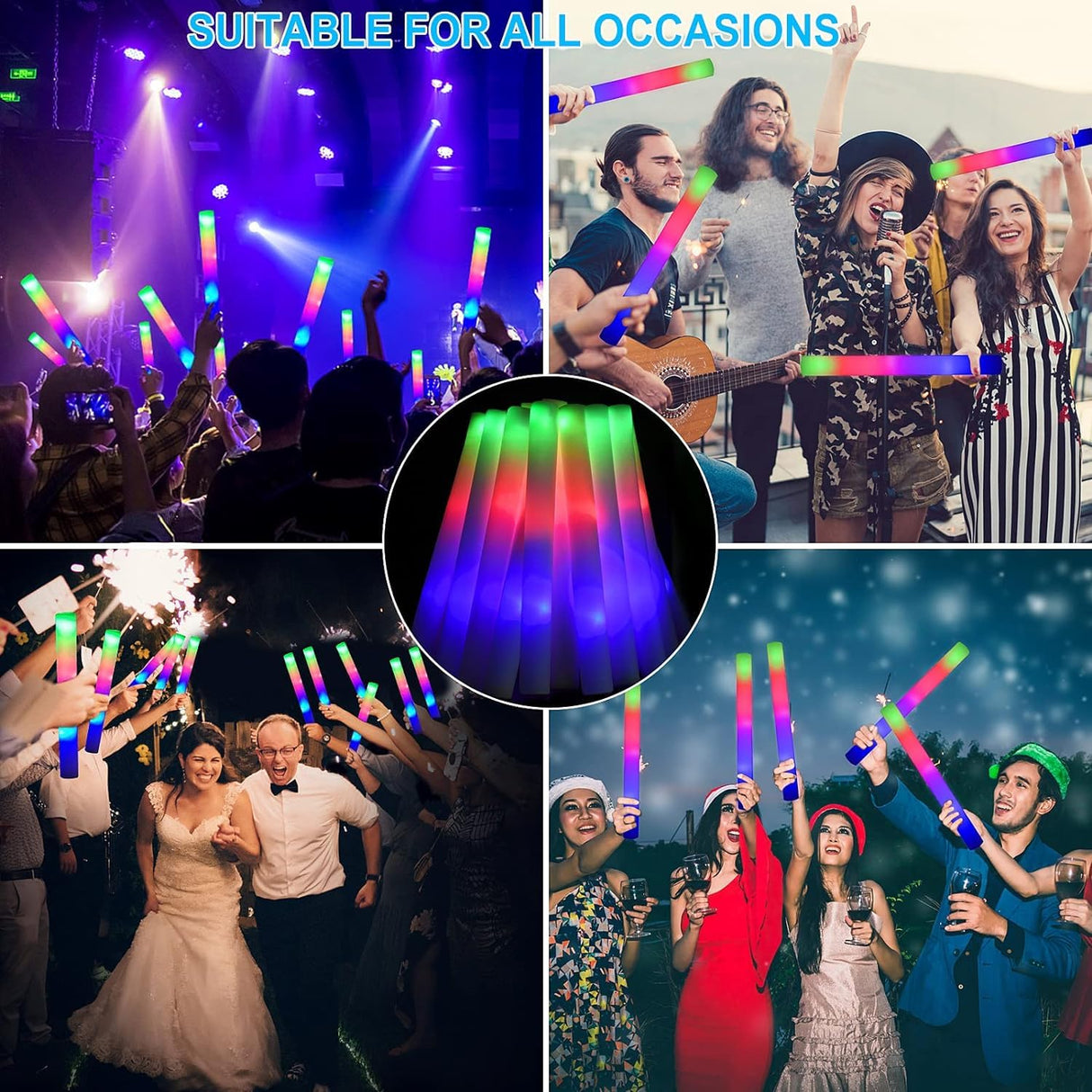 Blu7ive 30 Pieces Led Foam Sticks - Flashing Glow Sticks Party Supplies Light Up Baton Wands for Kids, Raves, Birthday, Wedding, Christmas, Halloween, Children Toy