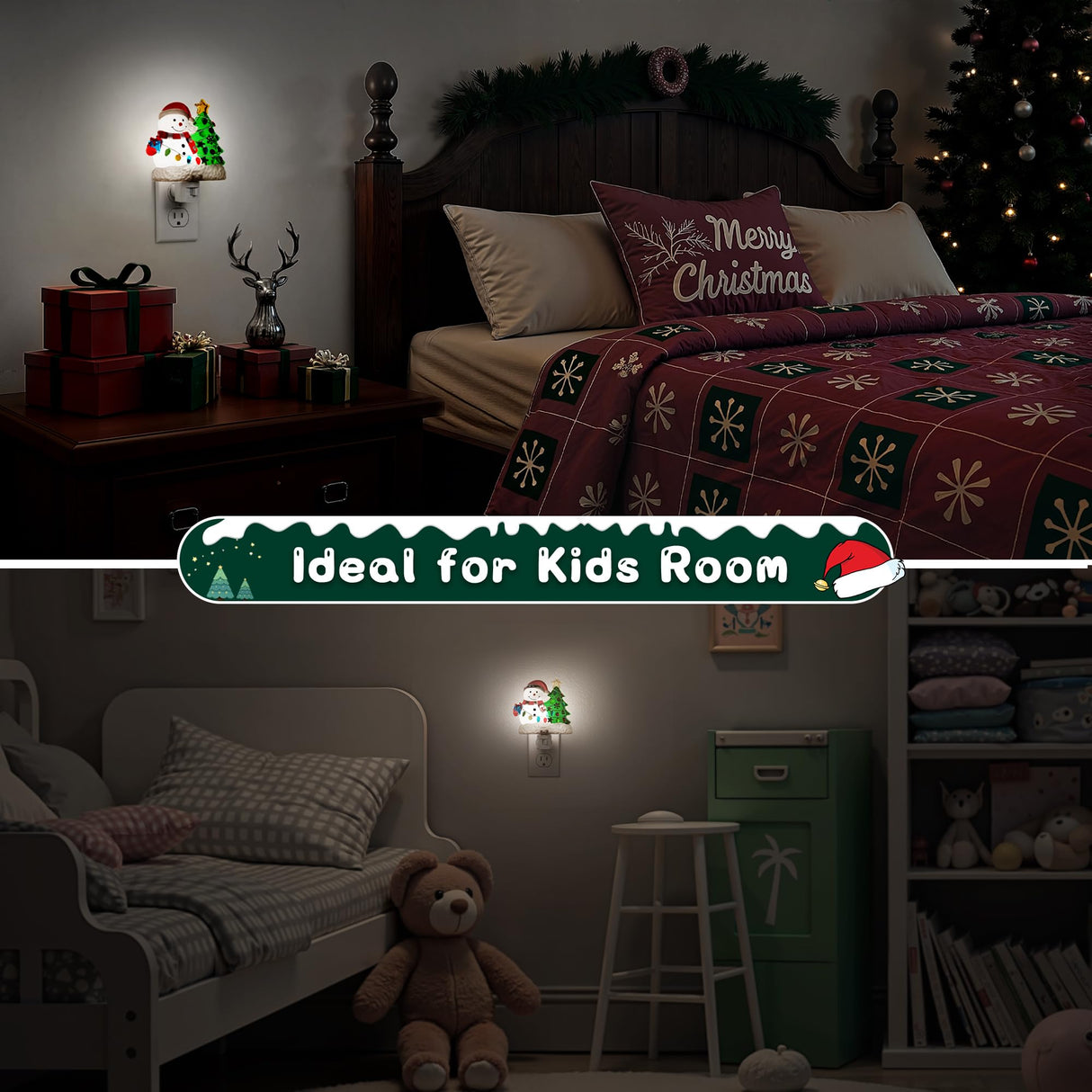 L LOHAS LED Christmas Night Lights Plug into Wall, 5000K Daylight, 360° Rotatable Christmas Tree & Snowman Nightlight, Night Light for Kids, Ideal for Christmas Home Decor, 1 Pack