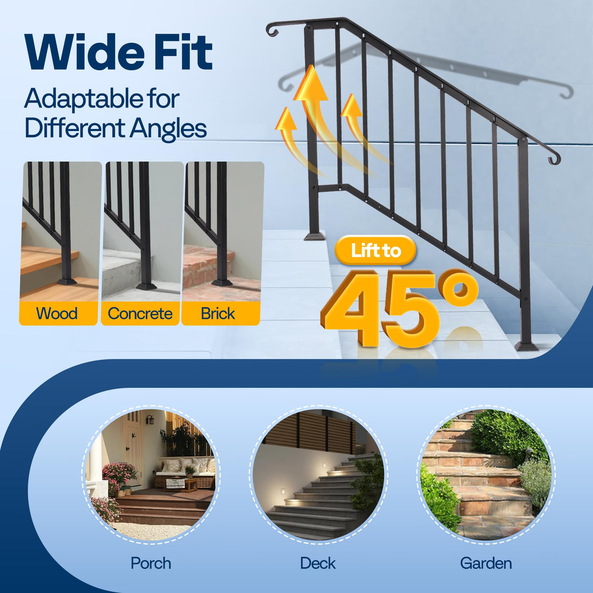 VIVOHOME 4-Step Hand Rails for Outdoor Steps with Curved Ends and Balusters