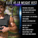 Gymnastics Power - Weighted Vest 6lb, 10lb, 12lb, 25lb, 35lb, 45lb, 60lb Removable Iron Weights for Men and Women Workout for Calisthenics and Fitness Sport Training (45 LB - Black)
