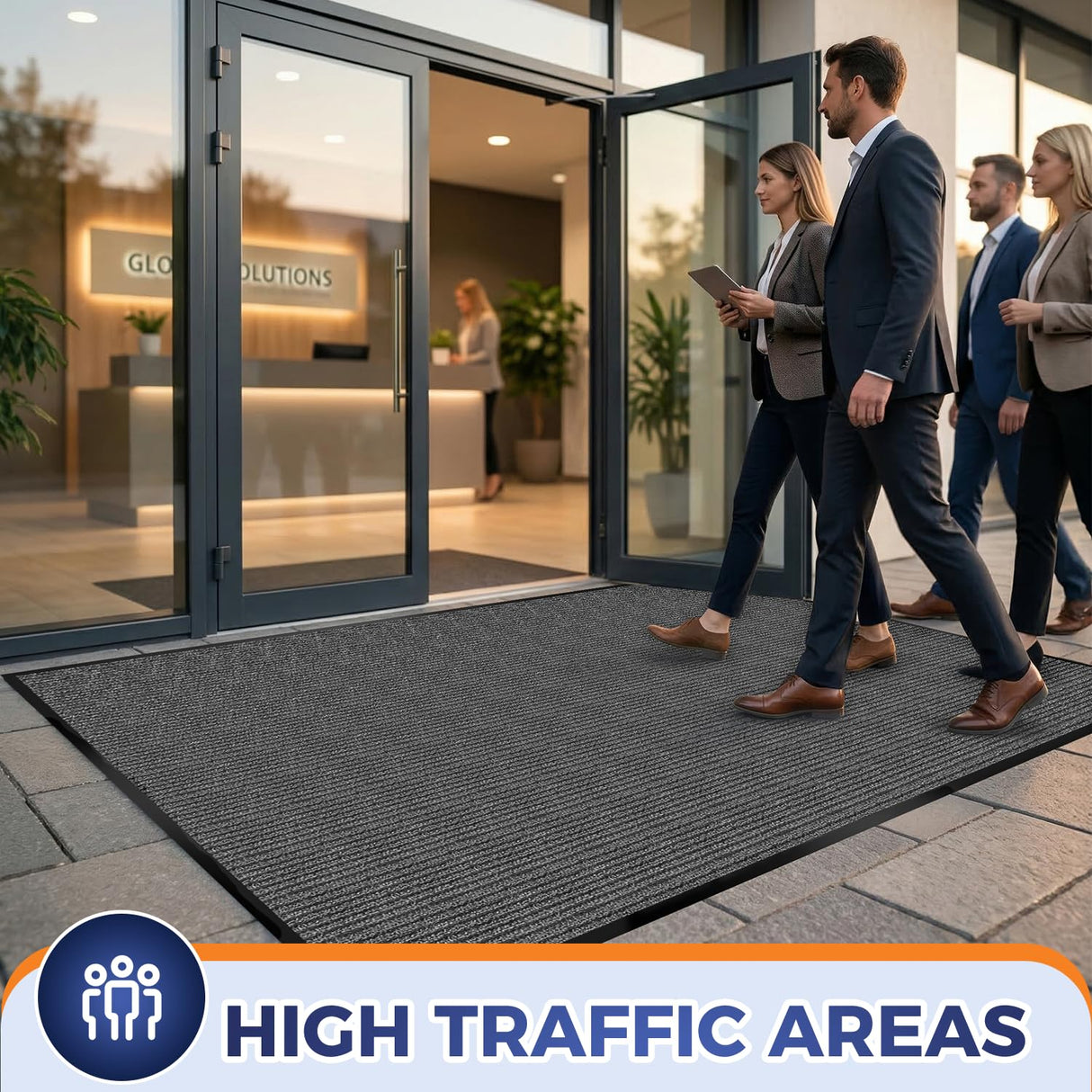 MossGrip Commercial Floor Mat, 3 x 5 FT Extra Large Door Mat, Indoor/Outdoor Entrance Mat, Commercial Rug with Water & Stain Proof, Easy to Clean, Low-Profile, Heavy Duty Rubber Mat, Charcoal Grey