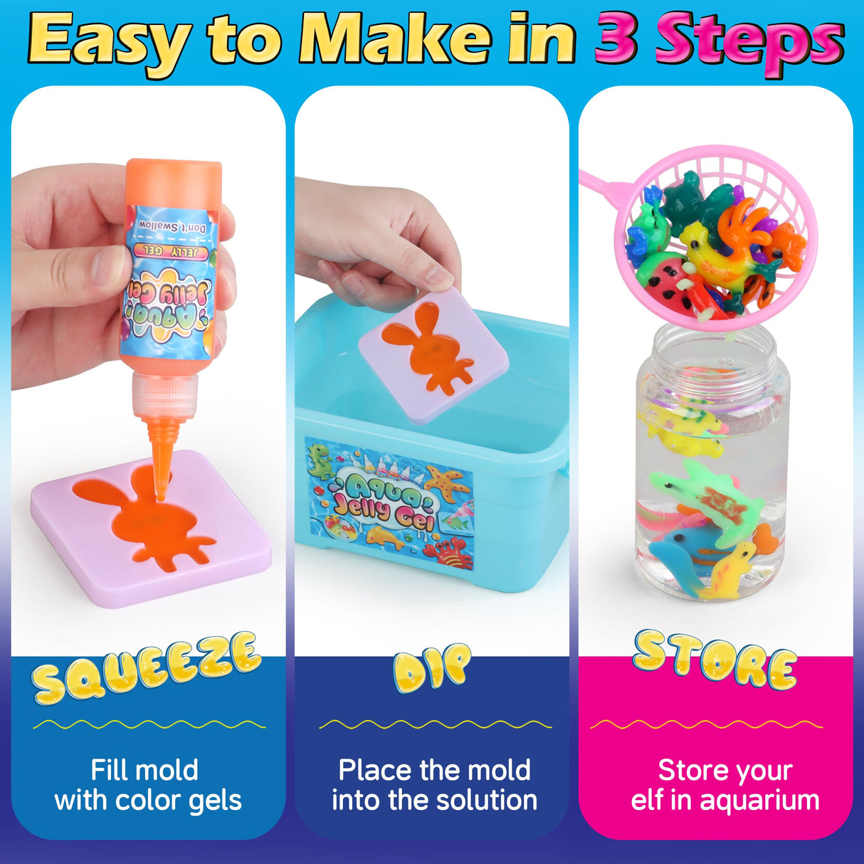 Magic Gel Water Elf Toy Kit, Aqua Fairy Water Gel Kit for Kids with 10PCS Aqua Jelly Gels & Animal Mold, Gift for Christmas, Easter, Birthday, New Year, Creative Art Craft Girls 6 7 8 9 10 Year Old