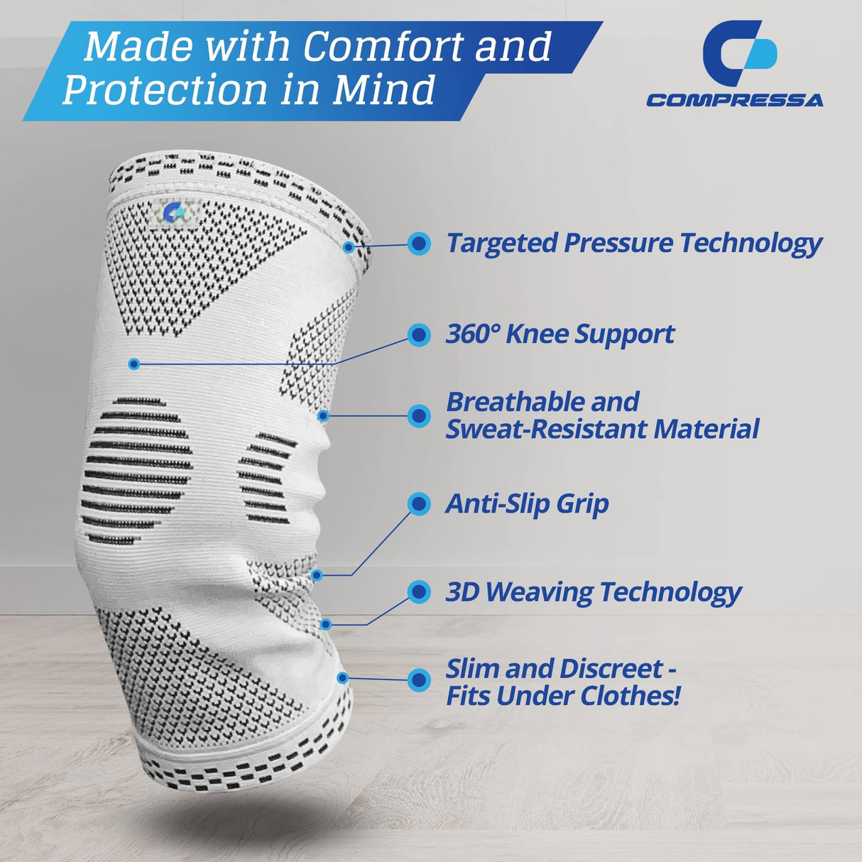 Compressa Knee Sleeve for Women & Men (Regular) - Non-Slip Compression Support for Joint Pain, Muscle Recovery, Arthritis, and Injury Relief