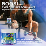 Creatine Monohydrate Chews Complex for Men & Women -Advanced Formula W/L-Taurine + Vitamin B12, Sugar Free Chewable Supplement,60 Blueberry Softchews