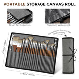Fuumuui 25pcs Paint Brush Set, Professional 9 Shapes with Wide Flat, Filbert, Fan, Dagger, Cat Tongue, Round, Angle, Rigger for Acrylic Oil Watercolor | Includes Palette Knife & Waterproof Canvas Roll