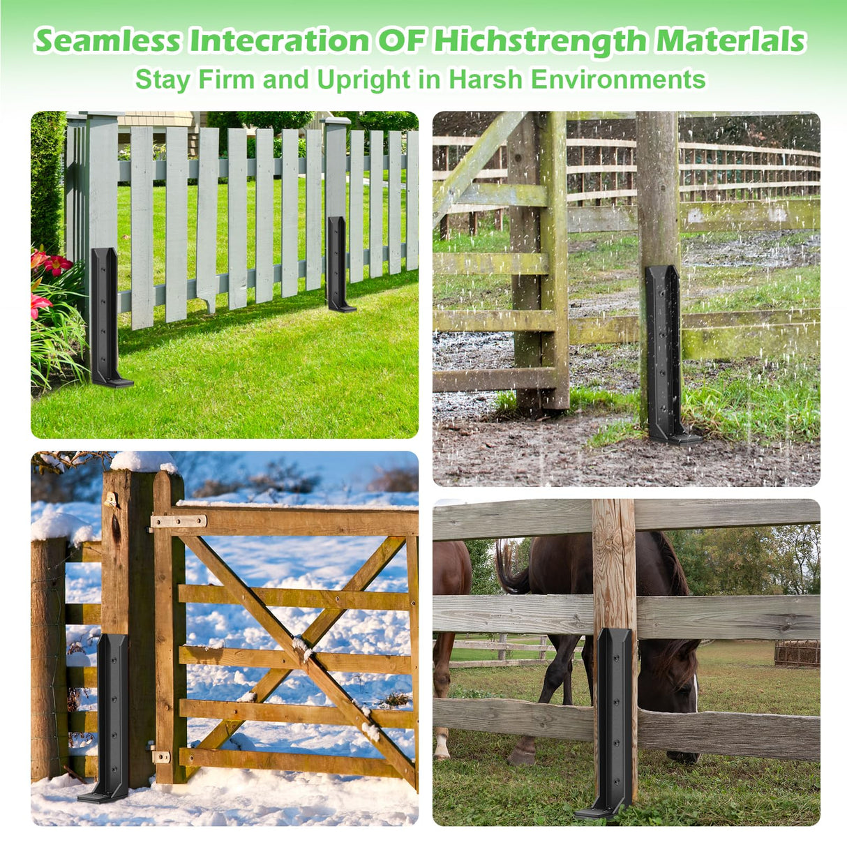 8 Pcs Fence Post Repair, Heavy Duty Fence Post Kit Anchor Ground Stakes for Repairing Tilted, Broken Wood Support