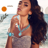 Inbagi 3 Pcs Western Jewelry for Women Bohemian Turquoise Jewelry Set Women Country Pendant Long Choker Layered Bracelets Earrings