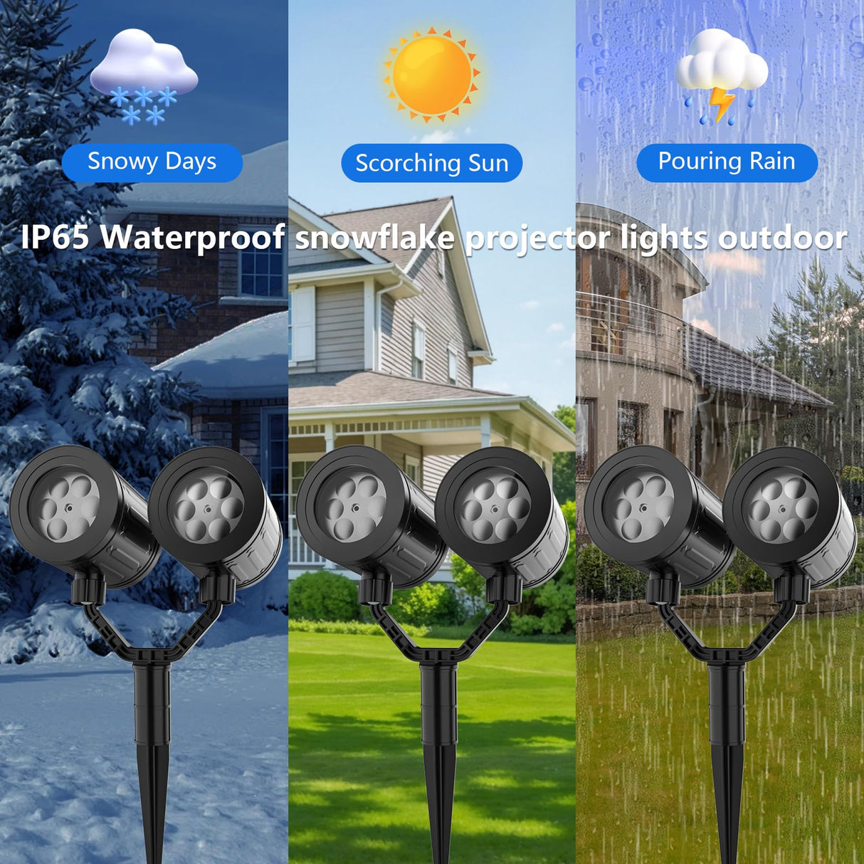 2025 Upgraded Double Head Christmas Snowflake Projector Lights Outdoor, Timing Mode, IP65 Waterproof, 360°Roating LED Christmas Lights, for Xmas Holiday Party Christmas Decoration, Indoor, Houses