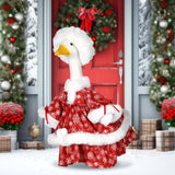 Soulchen 1 Set Christmas Snowflakes Porch Goose Outfit 23 Inch Cement Red and White Goose Dress and Hat Clothes Costume Set for Xmas Winter Holiday Garden Yard Home Decor