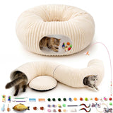 MOYMO Cat Tunnel Bed with 40 Pcs Interactive Cat Toys, White