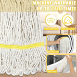 Commercial Industrial Mop Heavy Duty with 3 Replacement Head,Looped-End String Wet Mops with Long Handle for Floor Cleaning, Cotton Mop for Home Garage Office Workshop Warehouse Concrete Floor