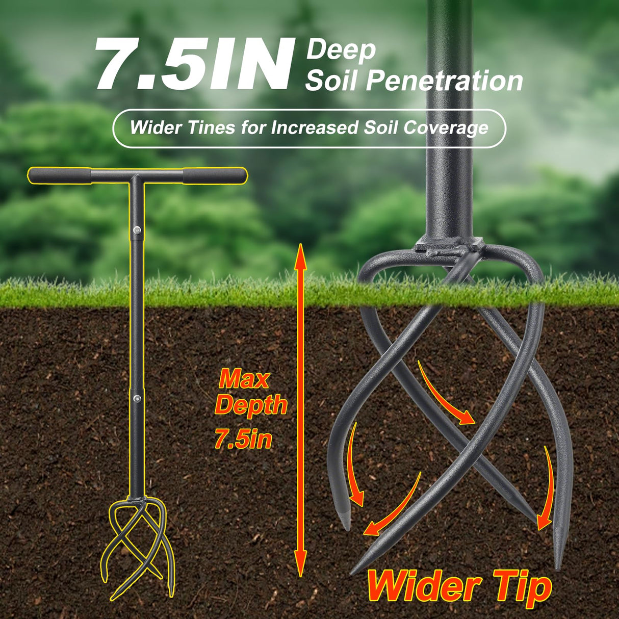 Hand Tiller Garden Tool 3 Ft Garden Claw Hand Tool Sturdy Garden Hand Tiller for Gardening Labor Saving Twist Tiller for Soil Tillage, Weed Control Lawn Aeration