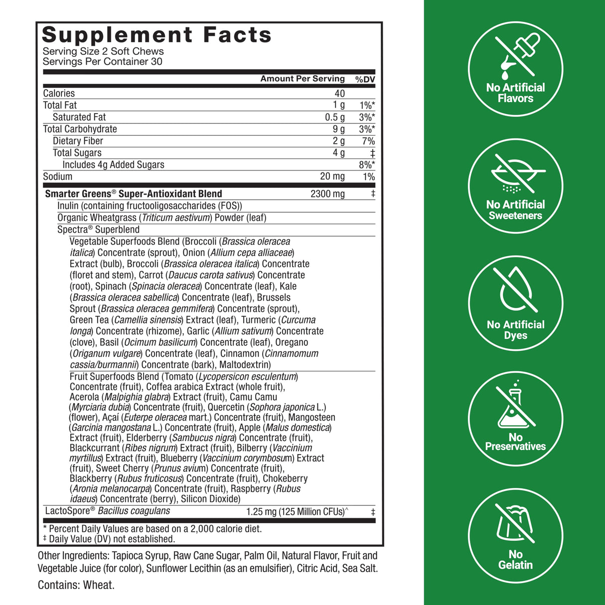 FORCE FACTOR Smarter Greens Superfood Chews, Greens and Superfoods with Probiotics, Antioxidants, and Fiber, Greens Supplement to Support Digestion, Nitric Oxide, and Energy, 60 Soft Chews
