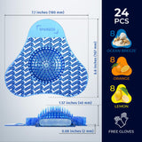 Urinal Screen Deodorizer 24 Pack - Urinal Cakes Fresh 3D Wave Anti-Splash Odor Protection Mats for Toilets in Bathroom Office Stadiums Schools - Includes Free Gloves, 8pcs Blue, Yellow, Orange