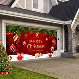 COSEVIER Christmas Garage Door Cover Banner, Red Festival Large Hanging Backdrop Door Banner, Merry Christmas Happy New Year Xmas Garage Wall Decorations for Holiday Party Décor, 7x16 FT