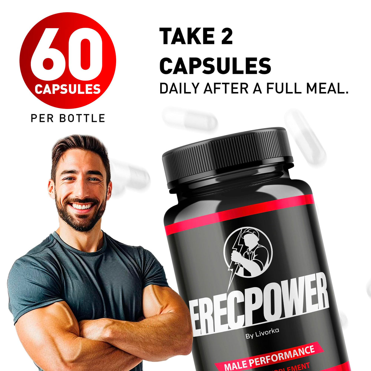 (3 Pack) Erecpower for Men Supplement Capsules, Erecpower Piills All Natural Ingredients, Erecpower Original Advanced Formula, Erecpower Vitamin Support, Ericpower Reviews, 180 Capsules for 3 Months