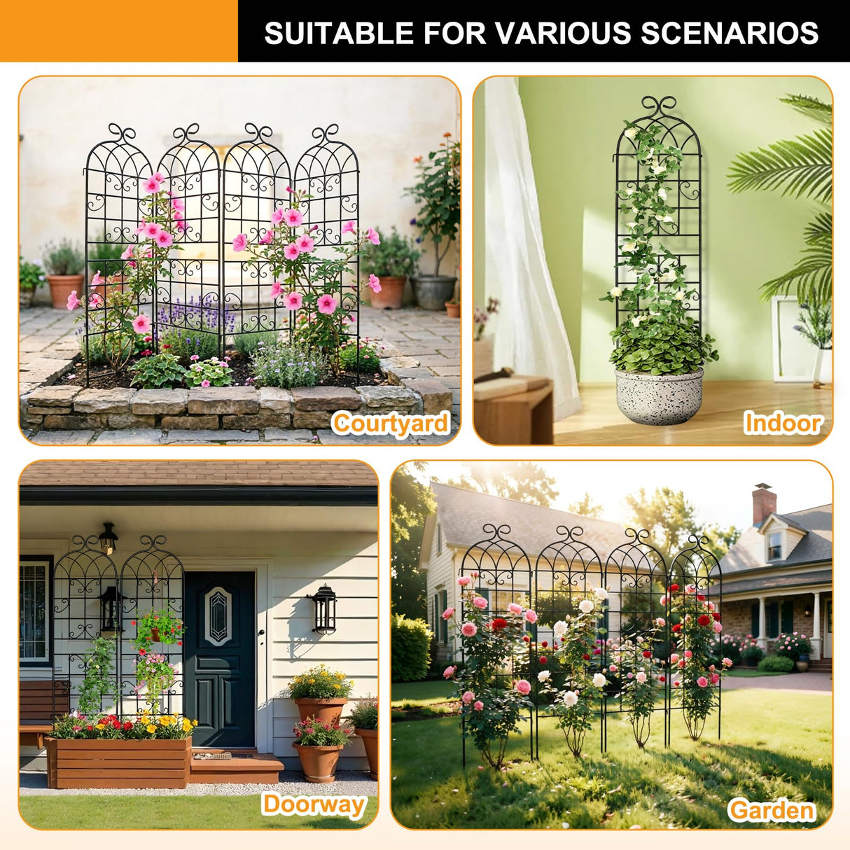YOBAZAN Metal Garden Trellis 71"x20", 2 Pack Plant Support Trellis