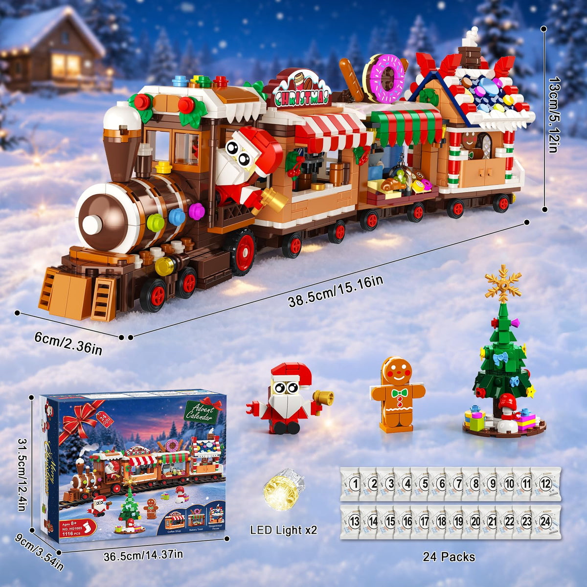 HOGOKIDS Advent Calendar 2026 Gingerbread Train Building Toy with LED Light