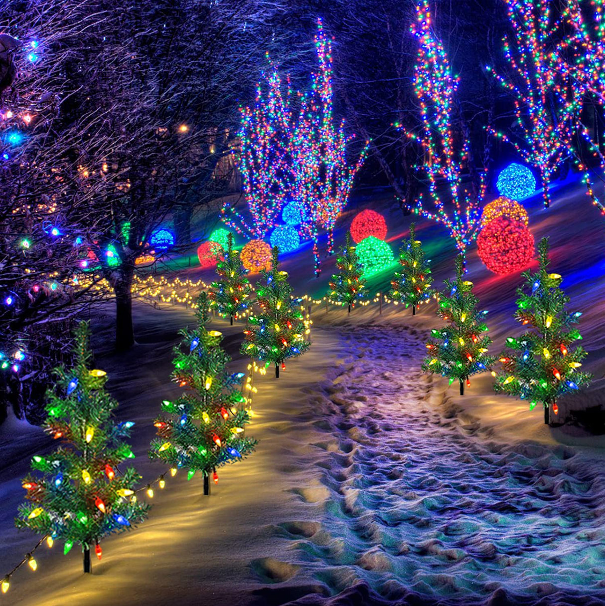 Windpnn Upgraded 4-Pack Solar Christmas Garden Stake Lights, Decorative Xmas Tree Solar Christmas Yard Stake Outdoor Waterproof Pathway Lights for Garden Patio Yard Decorations