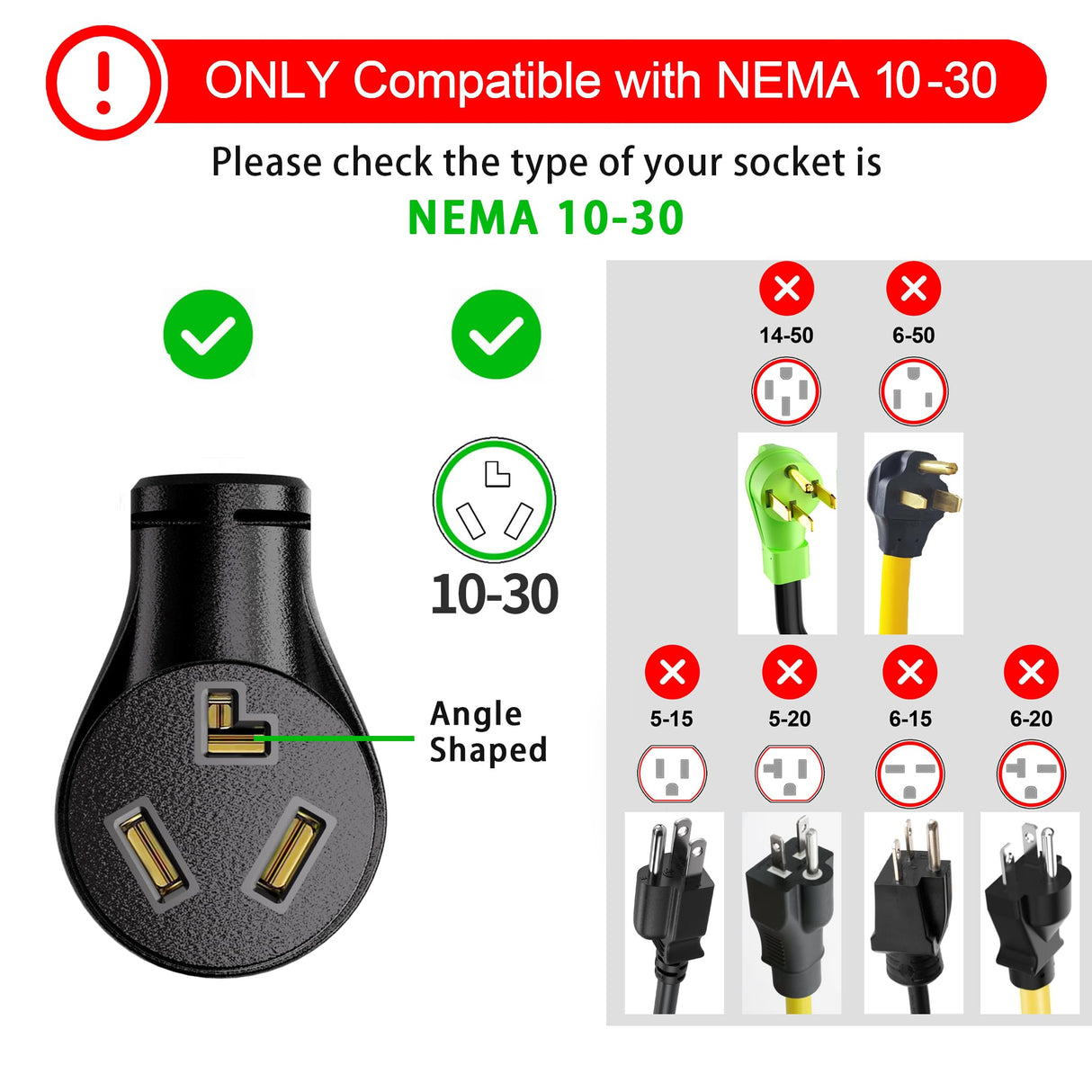 PlugSaf 1.5FT 30AMP 125V/250V 3 Prong to 4 Prong Dryer Adapter, NEMA 14-30P Male to 10-30R Female, Dryer Plug Adapter 3 to 4 Prong Outlet, STW 10 Gauge, ETL Listed