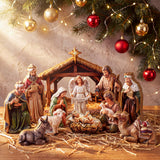 Memorywuu 12 Pcs Christmas Nativity Scene Set, Wooden Christmas Decor