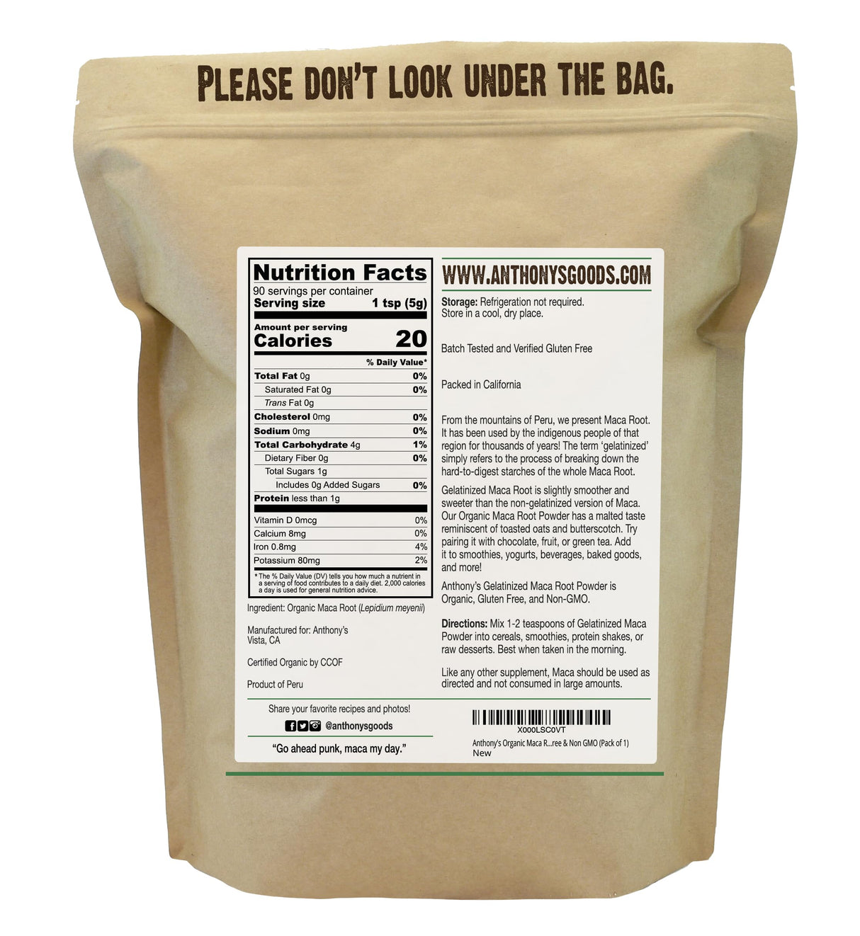 Anthony's Organic Maca Root Powder, 1 lb, Gelatinized for Enhanced Bioavailability, Gluten Free, Non GMO