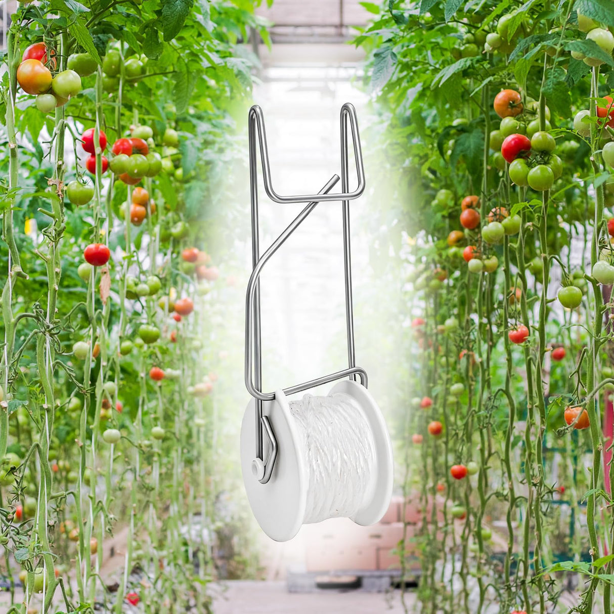 Yarlung 24 Pack Tomato Roller Hooks with 49.2 Feet String and 240 Pcs Clips for Tomato Support Trellis, Grape, Climbing Plants, Greenhouse, Flower Vine, Garden Twine Crop