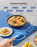 Gaiatop Food Warming Mat, Fast-Heating Silicone Electric Warming Tray with Heat Insulating Pad, 7-Level Temp 8h Timer Food Warmer Mat, Portable Heating Mat for Countertop Gatherings Party Home, Blue