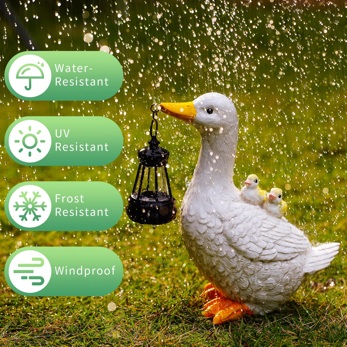 QZQRMZ Solar Powered Duck Garden Statue with LED Lights, Waterproof Resin, Outdoor Decor for Patio, Lawn, Yard, Pond (Style 1)