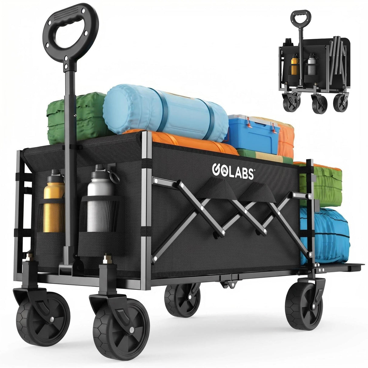 Golabs WA1 Collapsible Folding Wagon Cart, Max 220lb Load, Expands to 100L