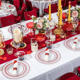 Ciaell 350 PCS Clear and Red Plastic Plates – Red Dinnerware Set for 50 Guests Include 100 Plastic Plates, 50 Pre Rolled Napkins with Cutlery Set, 50 Cups for Wedding & Party & Anniversary & Christmas