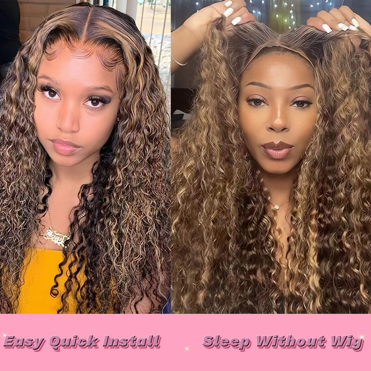 Highlight Ombre 4/27 Human Hair Wear and Go Glueless Wigs Deep Wave Curly Wet and Wavy Lace Front Pre Plucked Pre Cut 5x5 HD Lace Closure Wigs for Black Women (highlight ombre 4/27, 22 Inch)