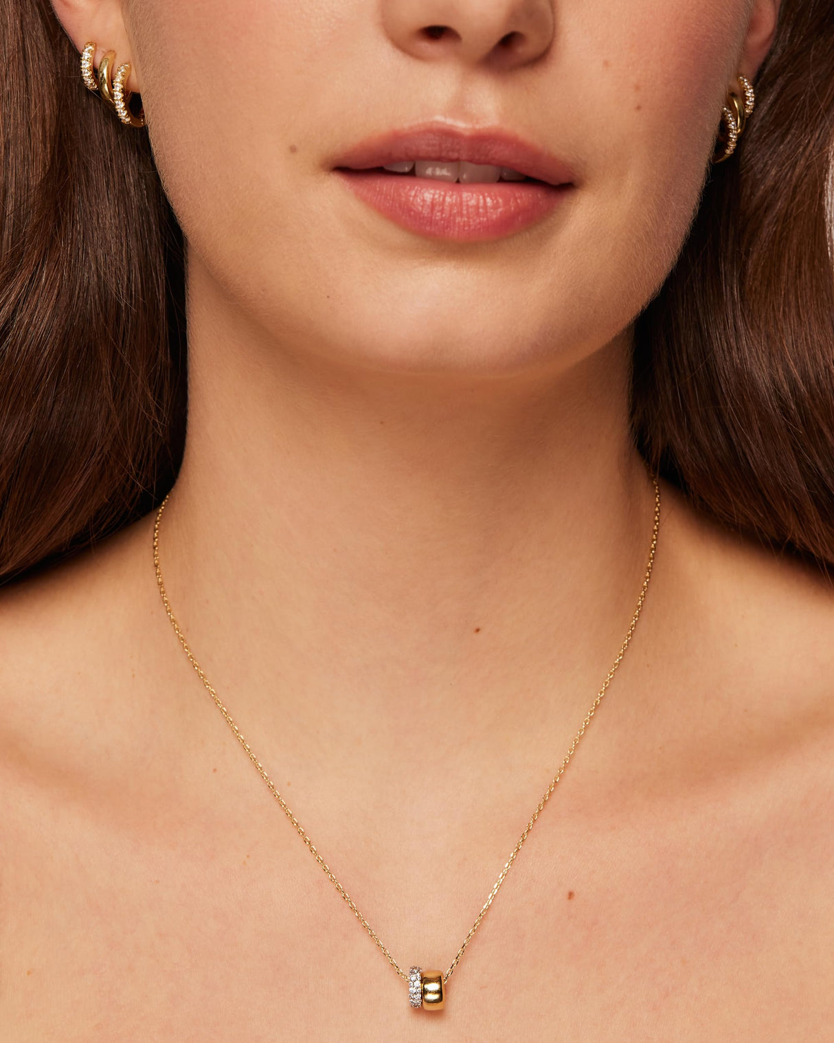 PAVOI Rondelle CZ Dainty Pendant Necklace for Women, White Gold, W