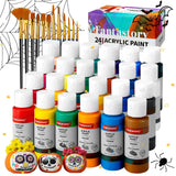 Fantastory Acrylic Paint Set, 24 x 60 ml with 12 Brushes; Christmas Acrylic Paint, Waterproof; For Artwork & DIY Projects on Canvas, Wood, Glass, Clay, Fabric, Ceramic, Paper, Canvas