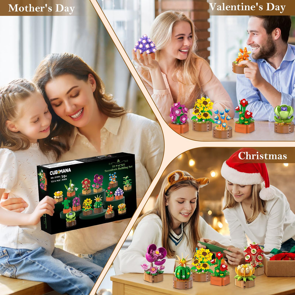 15 Pack Flowers Plants 3.6MM Mini Building Sets - 1314PCS Flower Succulents Botanical Collection for Home Office Décor Block Toy, Party Favors for Christmas Mother's Day Birthday Adults Kids Girls 10+