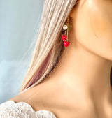 Cute Fruit earring,Dangle Drop Lightweight Food Earrings for Women (Red- 2 Raspberry)