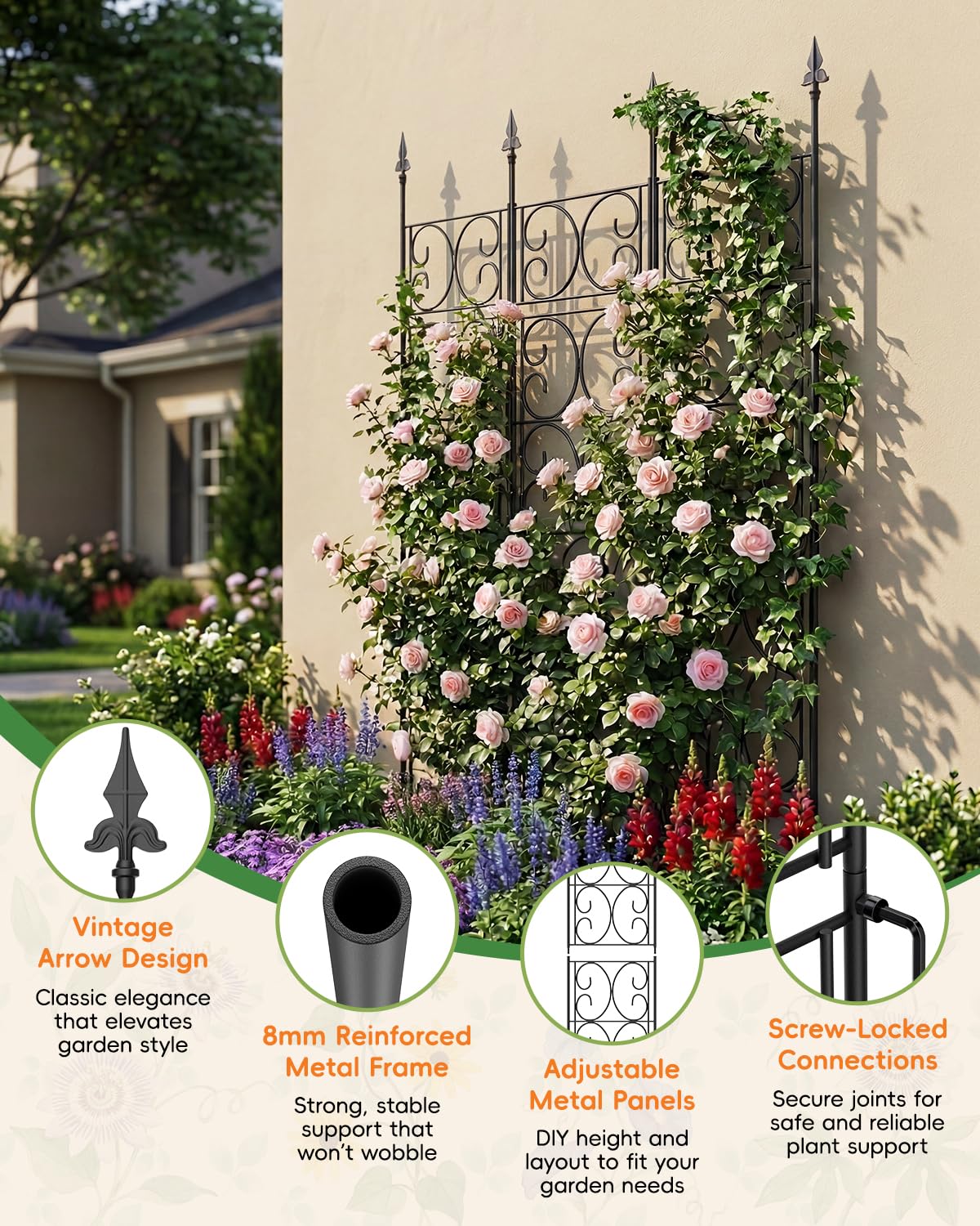 ArdeFentium 60'' H x 33.3'' W Metal Garden Trellis for Climbing Plants Outdoor - Rustproof Plant Support Privacy Screen - Heavy Duty Wall Trellis for Rose Clematis Flowers Vine