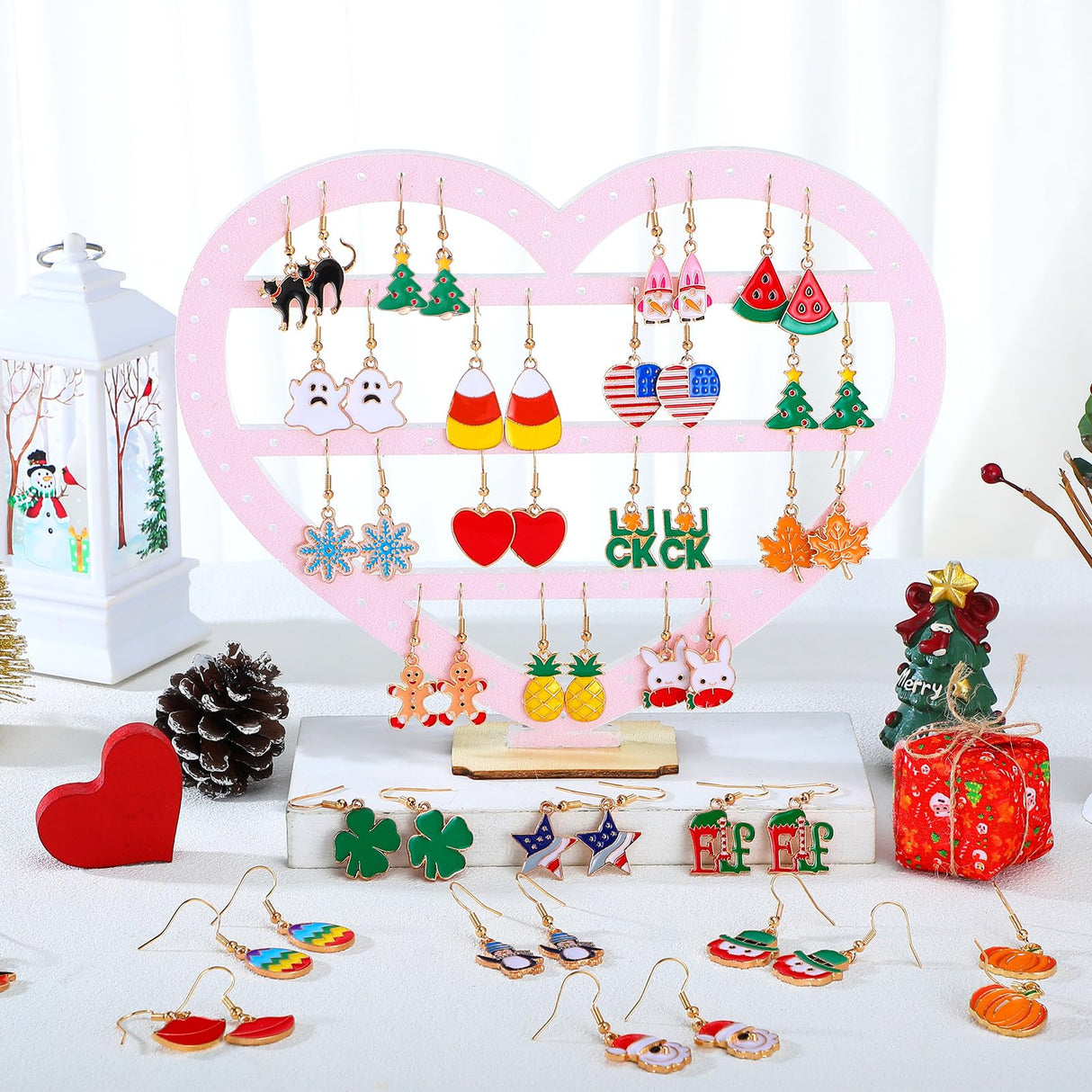 Nosiny 36 Pairs Holiday Earrings Variety Pack Summer Fall Halloween Gifts for Women Teacher Party Favors(Stylish Hook Earrings)