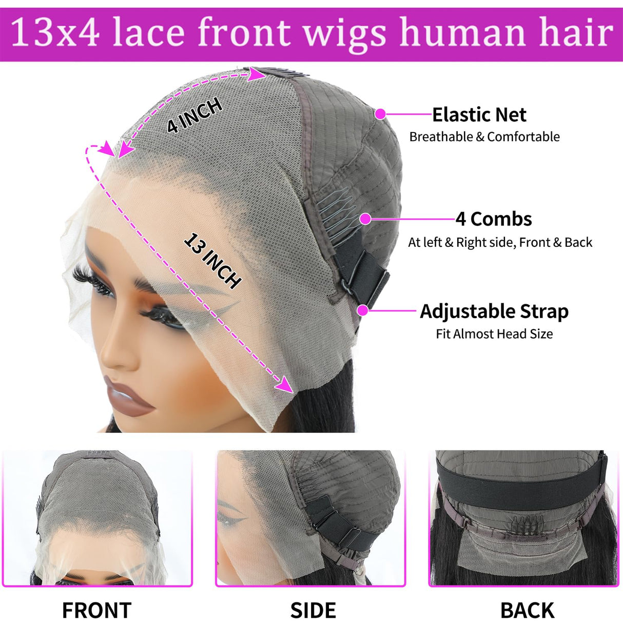 Amyes 30 Inch Straight Lace Front Wigs Human Hair 13x4 HD Lace Wigs 200% Density Brazilian Virgin Hair Glueless Wigs for Women Pre Plucked with Baby Hair Natural Black
