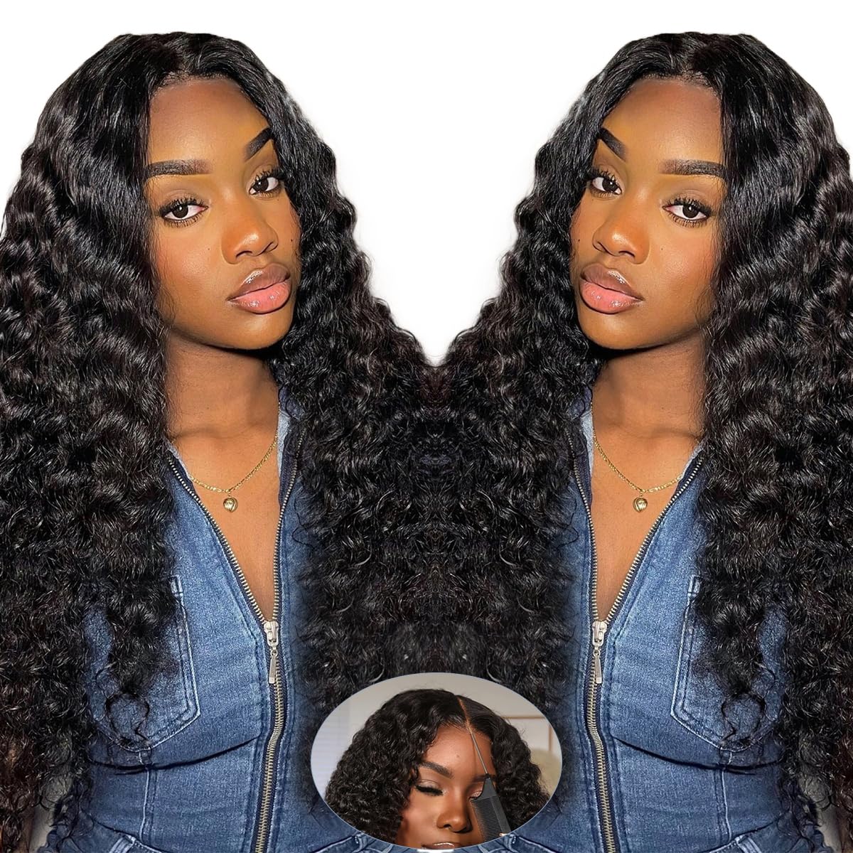 HINOEI 28 inch Glueless Wigs Human Hair Pre Plucked Pre Cut Wear and Go Water Wave 7x4 Closure Wigs Human Hair 200 Density Wet and Wavy Curly Wig Human Hair Pre Bleached