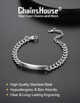 ChainsHouse Custom Name ID Bracelet Stainless Steel Cuban Chain Gift Women Personalized Engrave Bracelets for Men 7mm