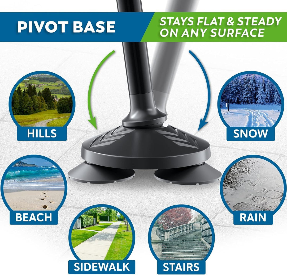 HONEYBULL Walking Cane for Men & Women - Foldable, Adjustable, Collapsible, Free Standing Cane, Pivot Tip, Heavy Duty | Walking Sticks, Folding Canes for Seniors & Adults (Black, Pivot Cane)