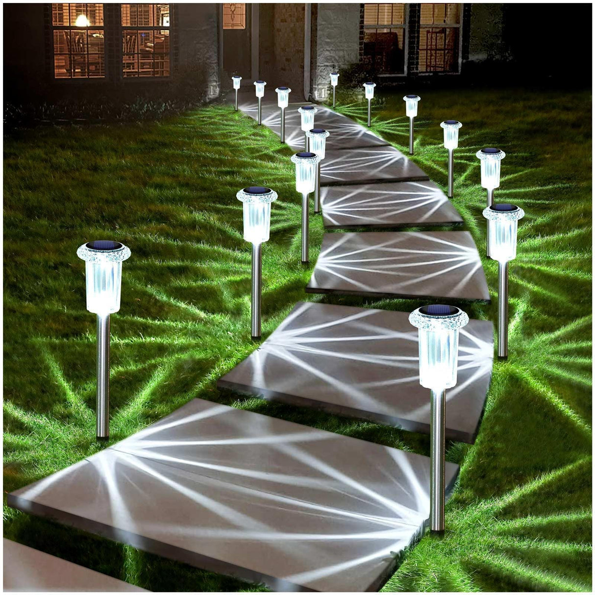 DenicMic Solar Lights Outdoor 10 Pack Waterproof 6000K Cold White LED Stainless Steel Stake for Pathway Yard Garden Driveway Solar Powered Outside Christmas Decor