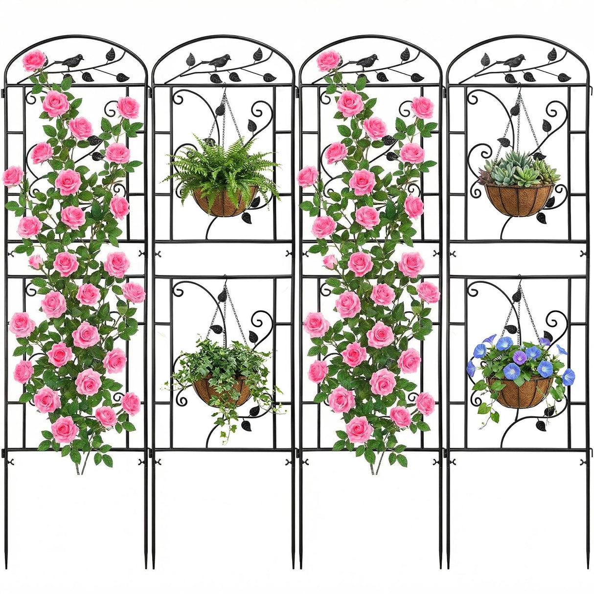 CL FUN Garden Trellis for Climbing Plants, 2 Pack 71x20 in Metal Lattice Panel with Black Coating, Tall Climbing Support for Rose Vines Clematis Flowers Vegetables Fruits - Plant Trellis Outdoor