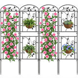 CL FUN Garden Trellis for Climbing Plants, 2 Pack 71x20 in Metal Lattice Panel with Black Coating, Tall Climbing Support for Rose Vines Clematis Flowers Vegetables Fruits - Plant Trellis Outdoor